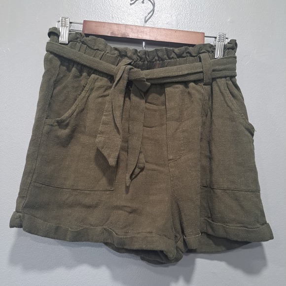 Aeropostale Pants - Aeropostale Womens Olive Green Paperbag Waist Linen Blend Shorts Size M RN154379